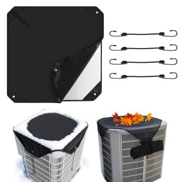 Imagem de 2 peças de capas de ar condicionado central 91.4 cm x 91.4 cm para exterior, 2 em 1 capa universal de malha AC com tampa 600D impermeável enrolada para todas as estações, capa respirável AC Defender