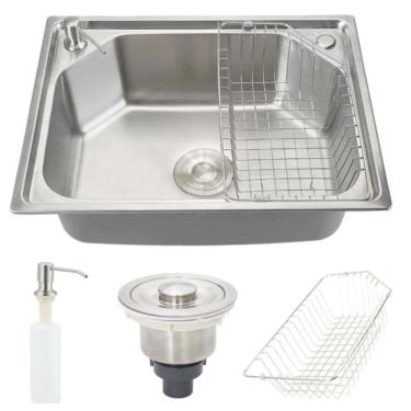 Imagem de Cuba Pia Gourmet Aço Inox 201 para cozinha Belcca 43x57cm Kit Completo CG201-C02