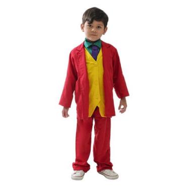 Imagem de Fantasia Infantil Coringa com Terno Vermelho e Colete Amarelo - Abraka