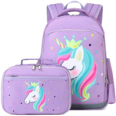Imagem de Mochila Octsky Unicorn para meninas e crianças com lancheira roxa