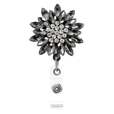 Imagem de Ascrafter Porta-crachá retrátil de luxo, carretel de crachá brilhante, clipe de crachá de nome de cristal brilhante para mulheres (preto)