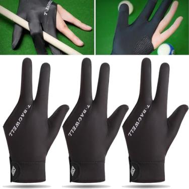 Imagem de Pacote com 3 luvas pretas de bilhar – Design respirável de 3 dedos com aderência antiderrapante para piscina e sinuca, mão direita