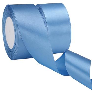 Imagem de EUSOAR Fita de cetim azul, 2 rolos de 3,8 cm x 50 m, fitas de seda de casamento para artesanato, buquê de flores, convite feito à mão, decoração de cabelo, decoração de cabelo para chá de noiva