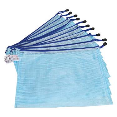 Imagem de Bolsa de malha com zíper Pasta de arquivo A4 Organizador de documentos transparente em PVC com bolso de camada dupla Armazenamento durável de alta resistência para escritório, (Azul claro)