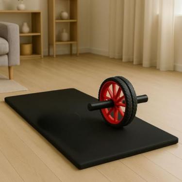 Imagem de Colchonete + Roda Abdominal para Treino em Casa 40+ | Kit Academia em Casa com Exercícios Eficazes para Abdômen e Lombar(Vermelho)