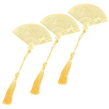 Imagem de Marcador de leque marcador de latão marcador antigo chinês dobrável em forma de leque marcador de metal para leitores escritores estudantes presente 3 peças 8,5 cm