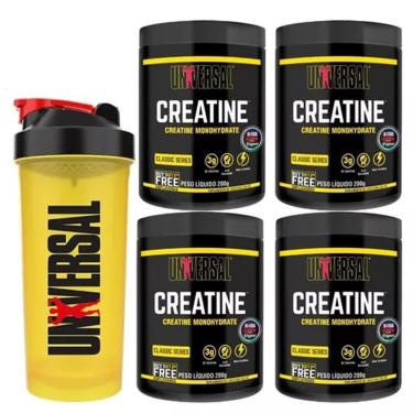 Imagem de Combo 4x Creatina Universal 200g Universal Nutrition + Coqueteleira Universal-Unissex