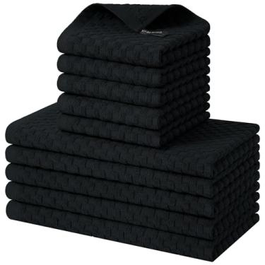 Imagem de Homaxy Conjunto de toalhas de cozinha e panos de prato 100% algodão, 30 x 30 x 63 cm, conjunto de 10 panos de prato felpudos a granel, toalha de mão super macia e absorvente com laço para pendurar