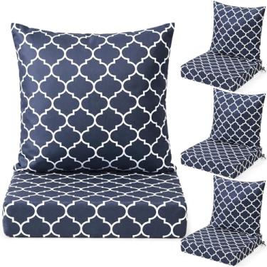Imagem de Hoteam Conjunto de 4 almofadas de assento profundo à prova d'água para cadeira ao ar livre, 50 x 50 cm para conjunto de móveis de pátio, assento removível e encosto (lanterna cinza)