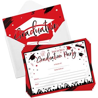 Imagem de Yisong 30 peças de convites para festa de formatura, convites de formatura com envelopes, cartões de anúncio de graduação para festa de formatura e anúncio de formatura (vermelho e preto)
