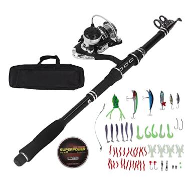 Imagem de Kit de vara de pesca telescópica leve totalmente equipada conjunto de carretel giratório para água do mar