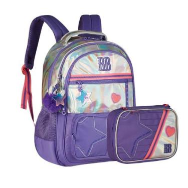 Imagem de Kit Escolar Mochila E Estojo Rebecca Bonbon Holo Shine 17.5 -, Roxo