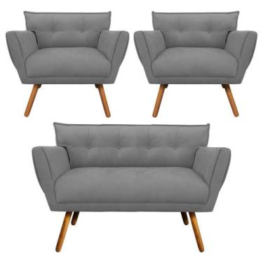 Imagem de Kit 1 Namoradeira 2 Lugares E 2 Poltronas Anitta Suede Pés Palito Cast