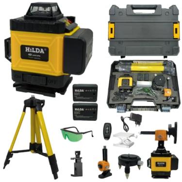 Imagem de Nível Laser 16 Linhas Verde 2 Baterias Recarregável Profissional Controle Remoto 360 Graus Maleta Transporte Tripé Regulável Esquadro Nivelador