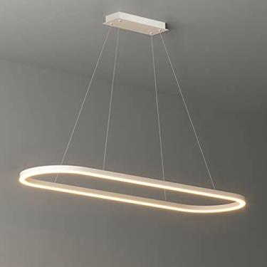 Imagem de Luminária pendente LED moderna para escritório ou sala de jantar, com design oval, dimerizável e com controle remoto. Altura ajustável, ideal para mesas de escritório, jantar e estudo (branc