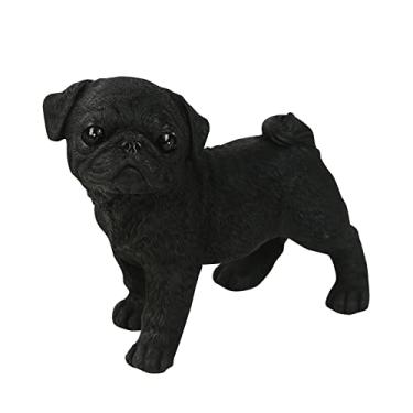 Imagem de Wswqop Estatueta de Pug em Resina, Decoração em Miniatura, Animal com Tapete Antiderrapante, Estátua de Cachorro, Escultura para Painel de Carro, Interior de, PRETO, Tamanho real