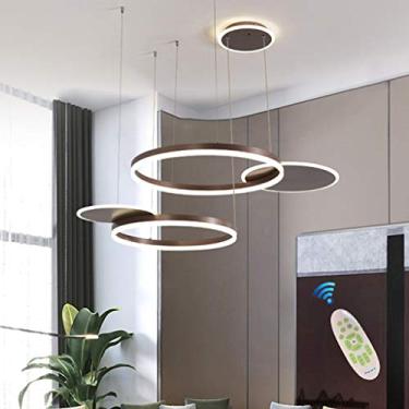 Imagem de Luminária de mesa de jantar LED, pendente moderna, com intensidade ajustável e dimerizável, design de 5 anéis, em metal e acrílico, ideal para sala de estar, cozinha e sala de jantar, cor ma