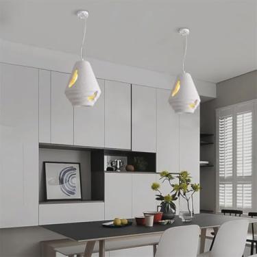 Imagem de Luminária pendente moderna em estilo japonês Wabi-Sabi, com soquete E27. Lustre criativo e durável com acabamento em concreto e cimento, com cúpula ajustável, ideal para mesa de jantar, sala