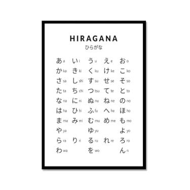 Imagem de Pôster do gráfico do alfabeto japonês Hiragana Katakana preto e branco pintura em tela educação aprender impressões escritório sala de aula decoração (SKU13,40.6x61.0 cm = (40x60cm), moldura de metal