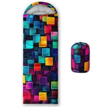 Imagem de lneffble Saco de dormir xadrez colorido 3D para crianças, meninos e meninas, portátil, à prova d'água, compacto e leve, ótimo para acampamento ao ar livre, mochila e caminhada