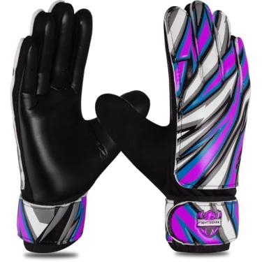 Imagem de FIGHTSENSE Luvas de goleiro de futebol para crianças e meninos, luvas de goleiro de futebol, palma de látex de 5 mm, respiráveis, aderência forte antiderrapante, proteção de pulso dupla (roxo, tamanho