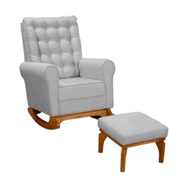 Imagem de Poltrona Para Amamentação Com Puff Paris Linho Ds Home Linho Cinza