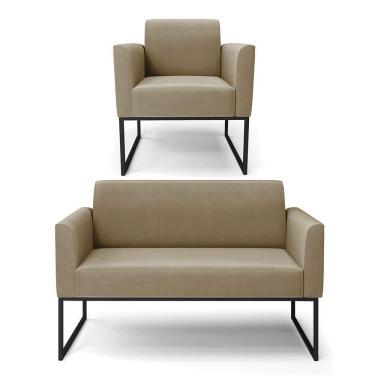Imagem de Sofá Namoradeira Com Poltrona Base Industrial Preto Marisa Suede Marrom Rato