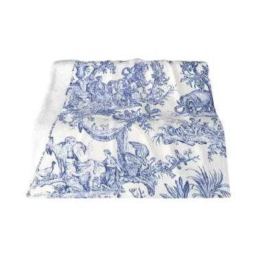 Imagem de Cobertor De Fleece Floral Preto E Branco Toile De Jouy, Macio E Quente