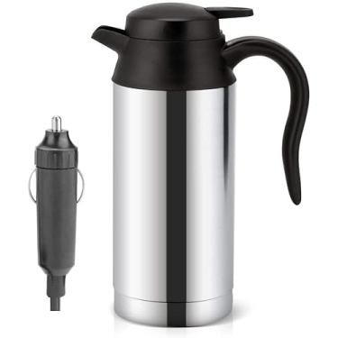 Imagem de Chaleira de caminhão, chaleira elétrica portátil de 750 ml 24 v, caneca de café de carro e caminhão com carregador de isqueiro, chaleira elétrica, copo de água aquecida-100 °C com luz LED