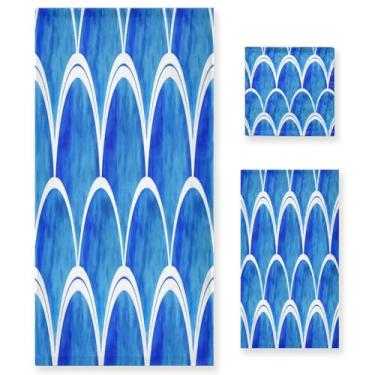 Imagem de xigua Conjunto de toalhas de banheiro de vieiras azuis absorventes macias 3 peças toalha de banho toalha de mão toalhas decorativas para banheiro, academia, hotel, praia, piscina