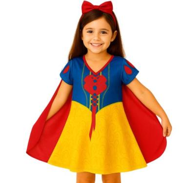 Imagem de Fantasia Infantil Branca De Neve Com Capa e Tiara - Genérica, Amarelo,