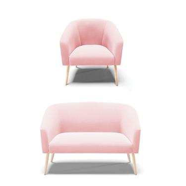 Imagem de Kit 01 Namoradeira 02 Lugares E 01 Poltrona Suede Rosa Bebê