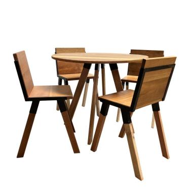 Imagem de Kit De Mesa Eiffel Industrial 90 Cm Com 4 Cadeiras Detroit Madeira Maciça Natural E Ferro Preto Marrom