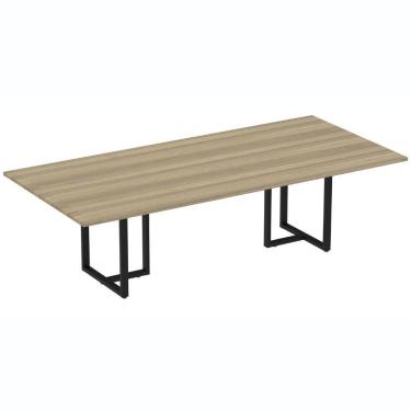 Imagem de Mesa De Reunião Retangular 260 X 120 Cm Pé Tubular Pe25 Em Mdp Noce Naturalle Base Preta