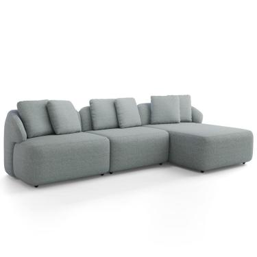 Imagem de Sofá 3 Lugares Com Chaise Direito Sala Living 254cm Arlo F04 Linho Cinza - Lyam Decor