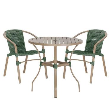 Imagem de 02 Cadeiras Floripa E Mesa Roma 80cm Fendi Trama Original Verde