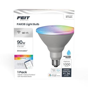 Imagem de Feit Electric PAR38/RGBW/CA/AG 90 watts equivalente a mudança de cor WiFi e branco ajustável, regulável, sem hub, Alexa ou Google Assistant PAR38 Lâmpada inteligente LED, Rgbw Multicolor, 13,1" A x 11,7" D