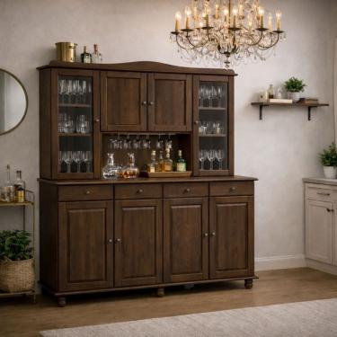 Imagem de Cristaleira Madeira Maciça 4 Portas Cozinha Armário Bancada