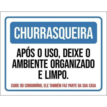 Imagem de Kit 3 Placa Acm Churrasqueira Deixe Ambiente Organizado18X23 - Sinaliz