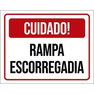 Imagem de Kit 3 Placas Cuidado Rampa Escorregadia 27X35 - Sinalizo