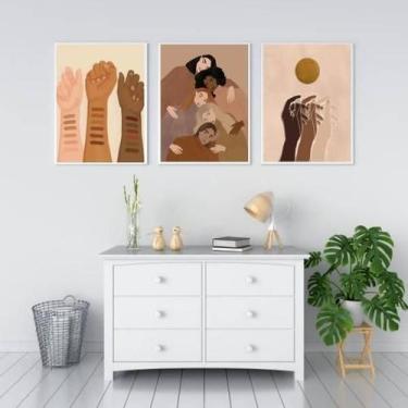 Imagem de Kit 3 Quadros Racism Is Over 45X34 Com Vidro Moldura Branca - Quadros 