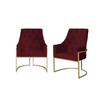 Imagem de Kit 2 Poltronas Decorativa Vick Suede Marsala Base Dourada Ms Decor - 