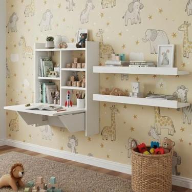 Imagem de Conjunto Estante com Mesa Dobrável e 2 Prateleiras 63cm Aba - JPF Móve