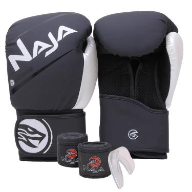 Imagem de Kit Luva Boxe Muay Thai Naja Extreme Bandagem Protetor Bucal - Treino e Sparring 10oz 12oz 14oz 16oz-Unissex