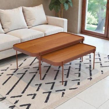 Imagem de Mesa De Centro Retangular Madeira Pequena Nature Cobre - Drop de Casa