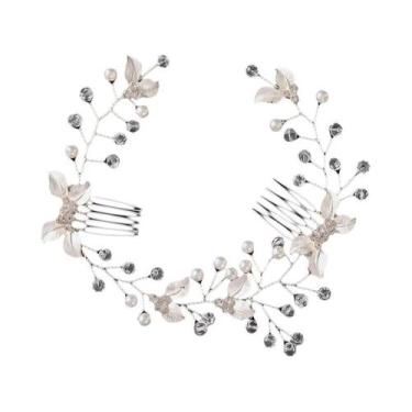 Imagem de Tiara De Noiva Com Pérolas E Folhas, Acessório De Cabelo Para Casament