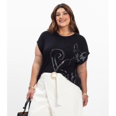 Imagem de Camiseta Feminina Plus Size Secret Glam Preto, Plus G4, Preto