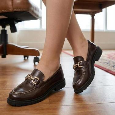 Imagem de Mocassim Oxford Feminino Sapatilha Tratorado Loafer Conforto Cor:Marro