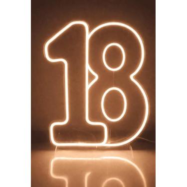 Imagem de Números 18 Led Neon Branco Quente ou Frio Festa 50x25cm - - Comercial 