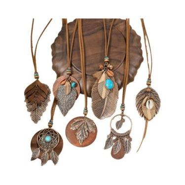 Imagem de Conjunto De Colar Longo Boho Marrom Com 7 Peças, Design De Concha Turq